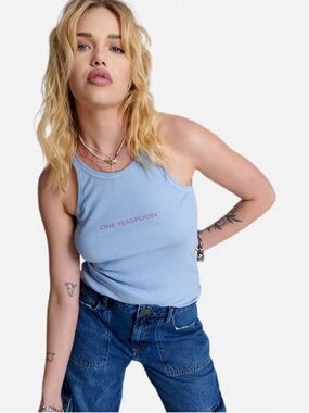 One Teaspoon Lavender Ribbed Tank with Tonal Logo